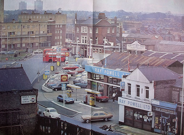 A 1970s view of Ray Powell Ltd's garage in Tottenham Hale, London