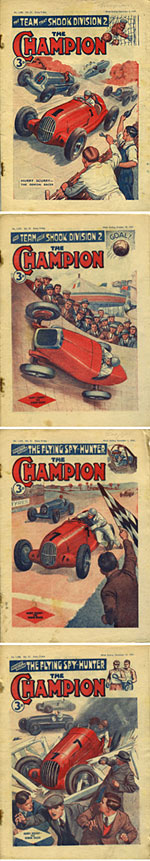 Scenes of motor races on covers of The Champion