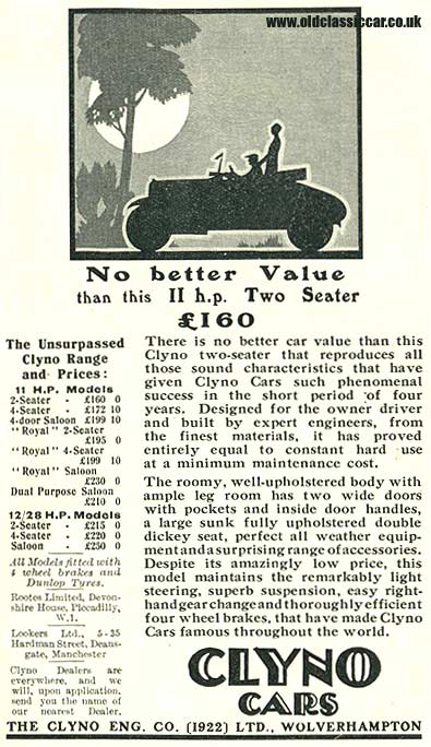 Advert for Clyno cars in 1927