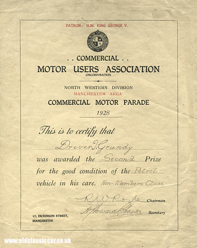Lorry driver's association certificate