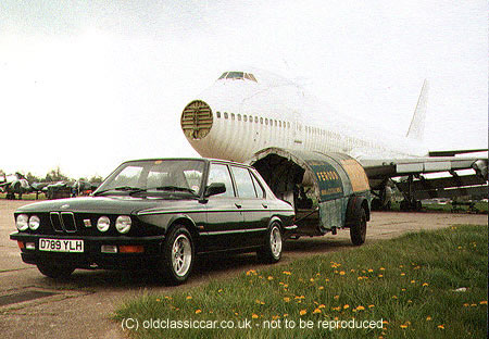BMW in front of exAir France Boeing 747 at Bruntingthorpe c1995 the jumbo