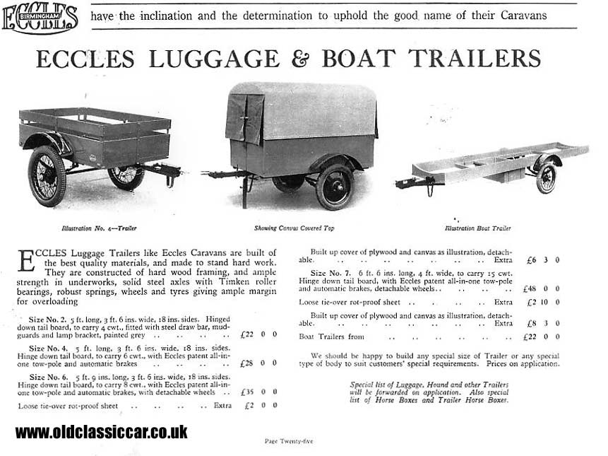 The models shown are the basic open trailer, the canvas covered luggage 