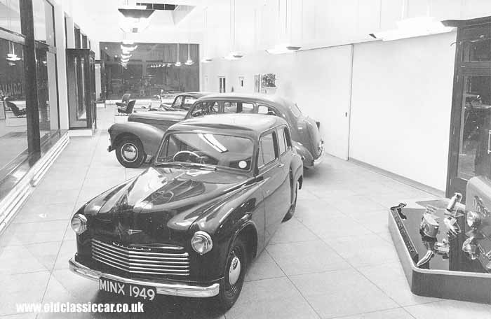 A 1949 Hillman Minx in a Rootes dealership