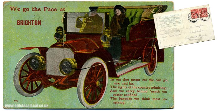 Brighton postcard featuring a vintage car