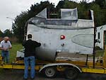 The Fairey Gannet belonging to dad and I being moved by trailer in 2003