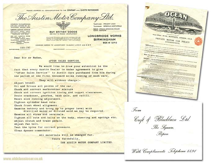 Original paperwork that came with the Austin