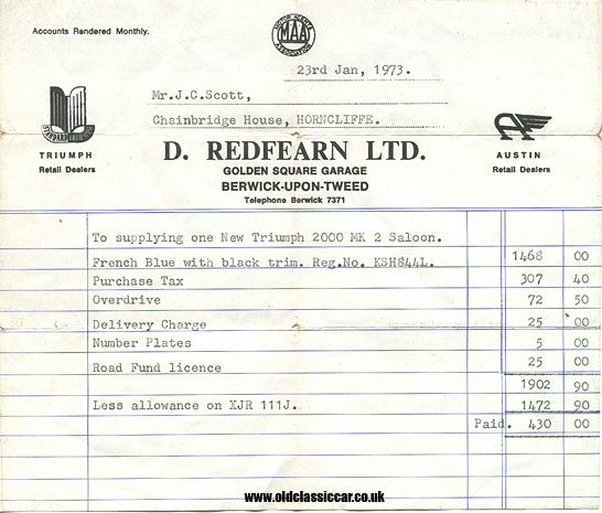 Sale of a Triumph car at D. Redfearn Ltd