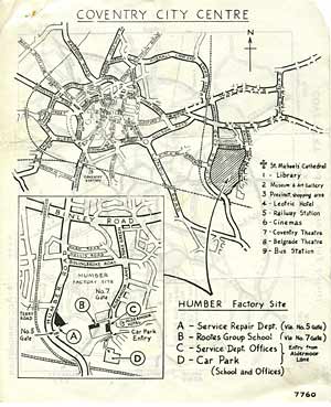 Directions to the Humber factory in Coventry