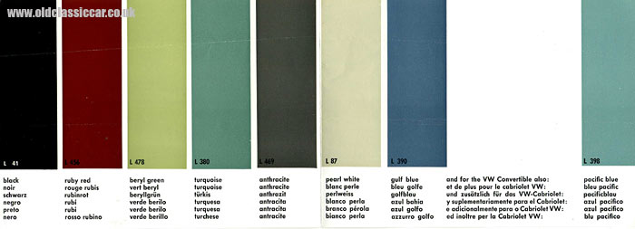 A range of paint colours for the VW Beetle