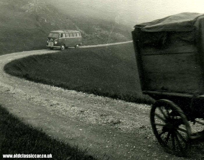 splitscreen VW on a mountain road