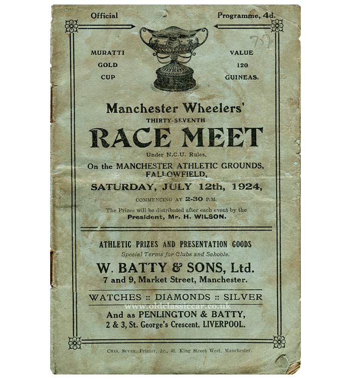 Manchester Wheelers race programme from 1924