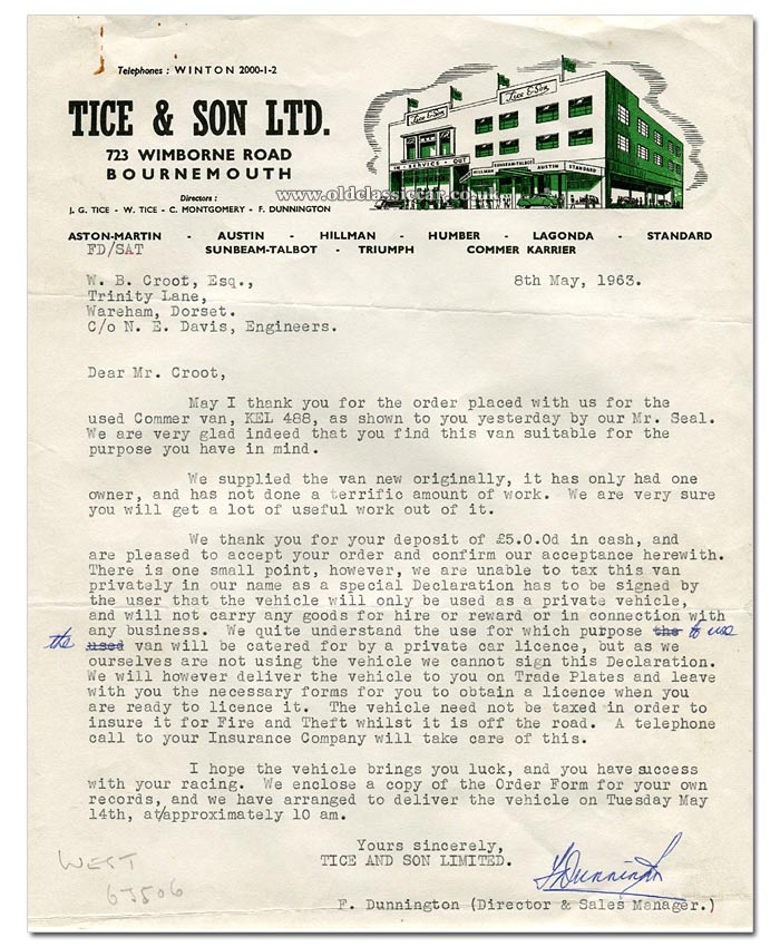 Letter re the Commer from Tice & Son
