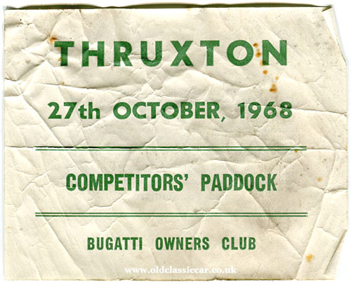 Paddock pass for Thruxton racing circuit in 1968