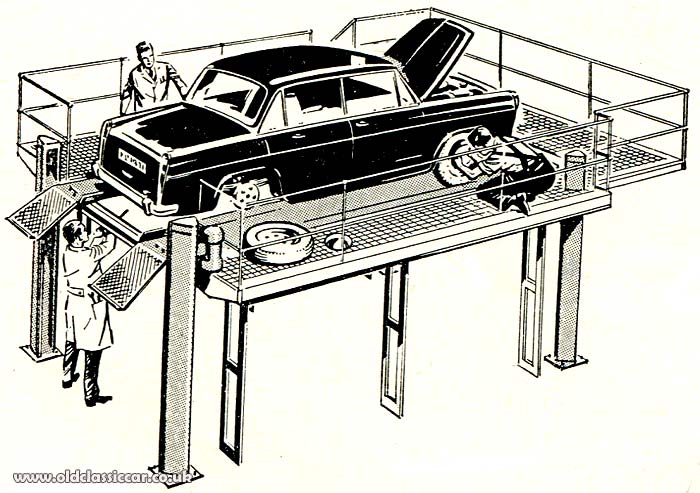 A dual-lever car servicing lift, by Westinghouse.