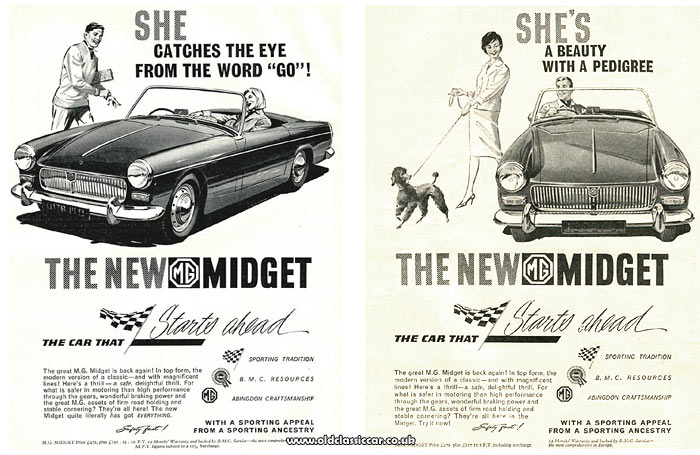 Two advertisements for the MG Midget
