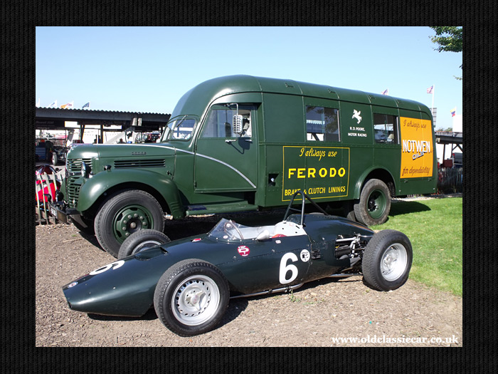 Parked alongside a BRM in the Goodwood paddock
