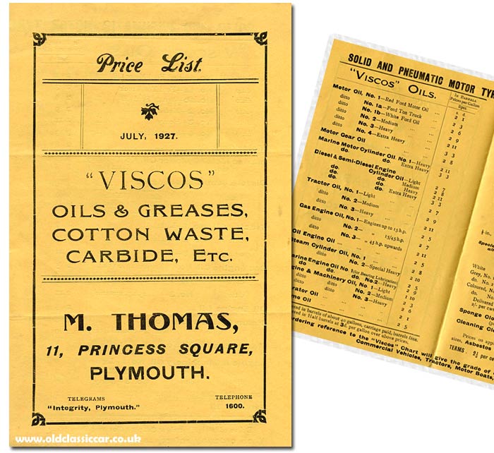 Viscos oils leaflet from the 1920s