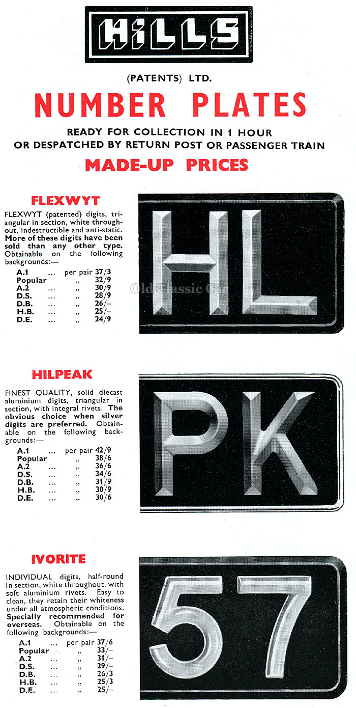 Hills Flexwyt, Hilpeak and Ivorite number plates