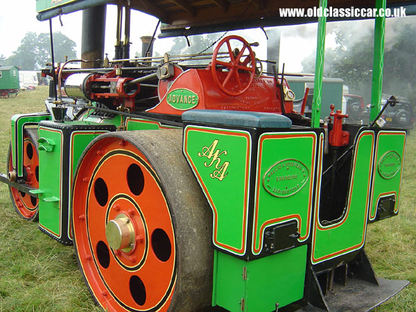 Photograph of the Wallis and Stevens Road roller on display at Astle Park in Cheshire.