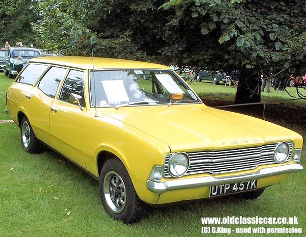 Photographs of classic Fords Cortina Mk3 estates and other old motors