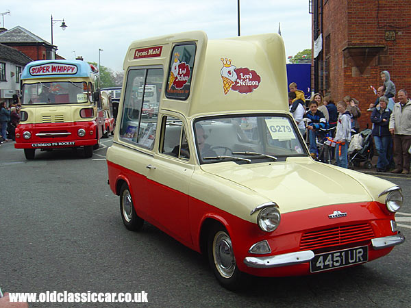 Photo of Ford Anglia ice cream van at oldclassiccar.