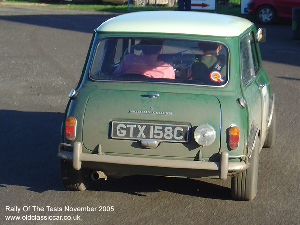 Classic Morris Mini Cooper S car on this vintage rally