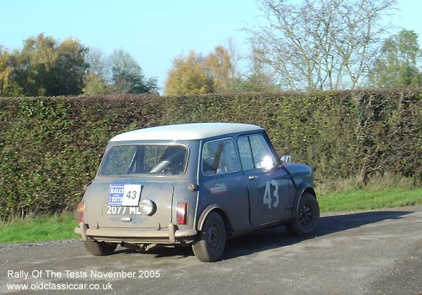Classic Morris Mini Cooper S car on this vintage rally