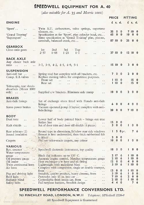 A40 Speedwell specifications