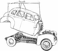lifting the A40 body from the chassis