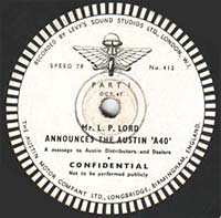 Austin A40 vinyl record