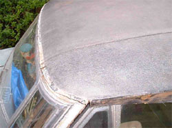 Austin A90 vinyl roof before stripping