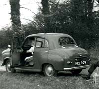 A four door Austin A30 saloon car