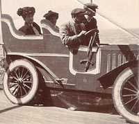 Mock up of a car on the wooden deck of a ship