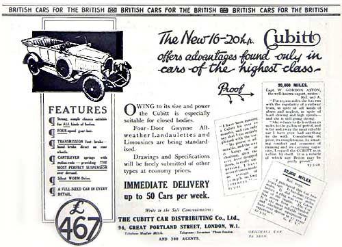 Cubitt advert from 1922