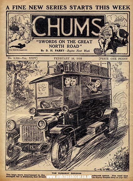 A Daimler motor-caravan on the cover of Chums comic, 1916