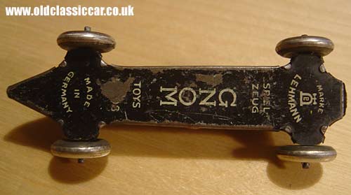 Underside of the toy racing car