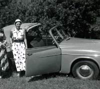 Two ladies in a Hillman Minx