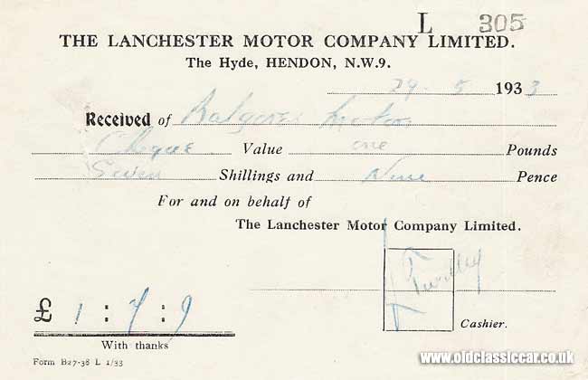 Lanchester receipt