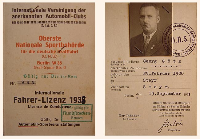 Racing driver's licence 1938