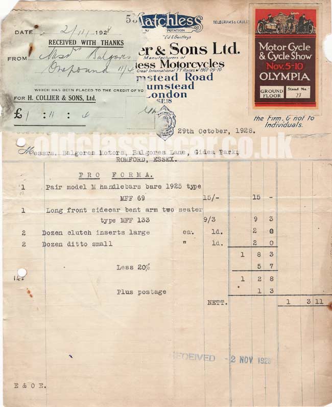 Original invoice issued for motorcycle parts