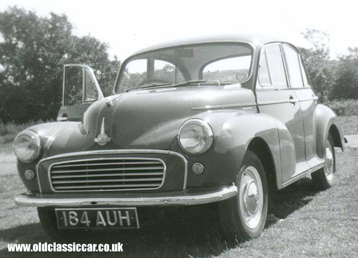 A four door Morris Minor saloon car