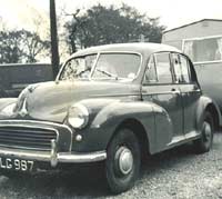 Morris Minor towing a caravan
