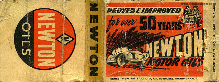 Newton Motor Oils promotional matchbook
