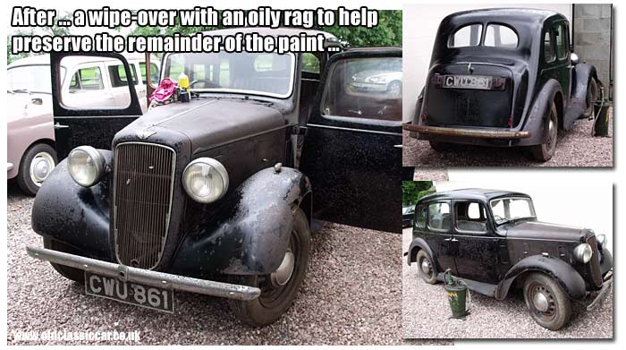 The car is wiped over with an oily rag