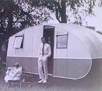 Old pre-war caravan and car
