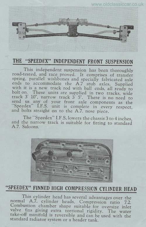 Speedex independent front suspension and high compression alloy head