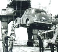 Sunbeam-Talbot 90 being unloaded from a ship by crane