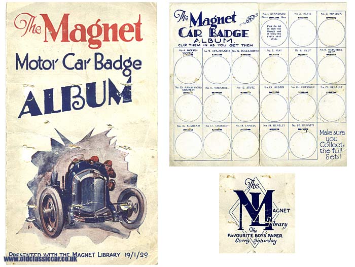 An album used for collecting Magnet motor car badges