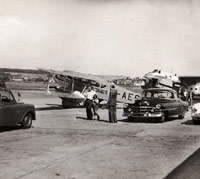 A Triumph Mayflower carried by air ferry