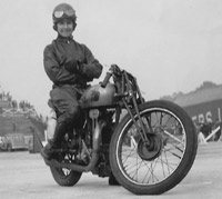 Motorcycle racer on a B14 Excelsior J.A.P. at Brooklands